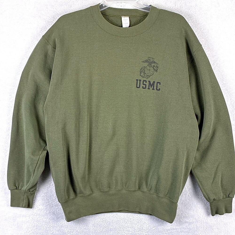 VTG USMC US Marine Corp PT Sweatshirt Men L Green Military Gym Pumpshirt 90s USA